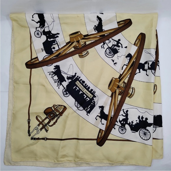 Hermes Cream and Brown Carriage Print Scarf - Picture 1 of 1